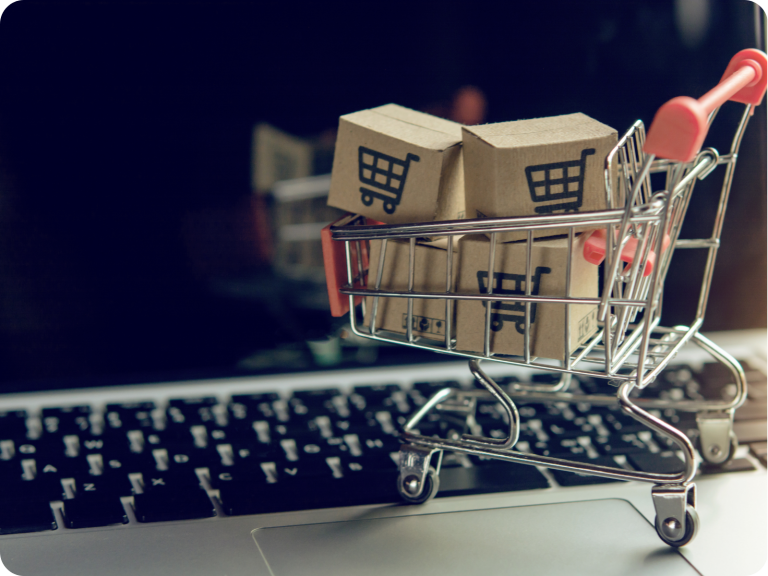 Small shopping cart on computer