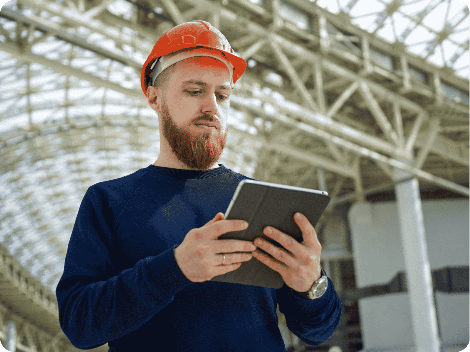 Field service technician reviewing custom field service software vs off the shelf options on a tablet